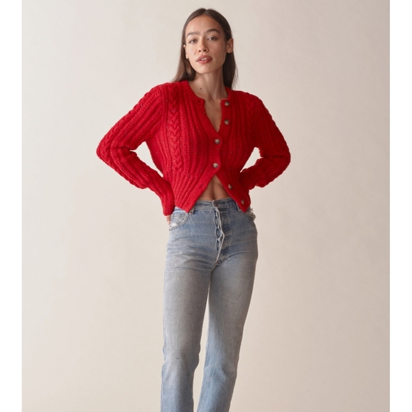 Doen Like New Audrey Cardigan in Red Sumac Wool Sweater Size Medium - Picture 3 of 11